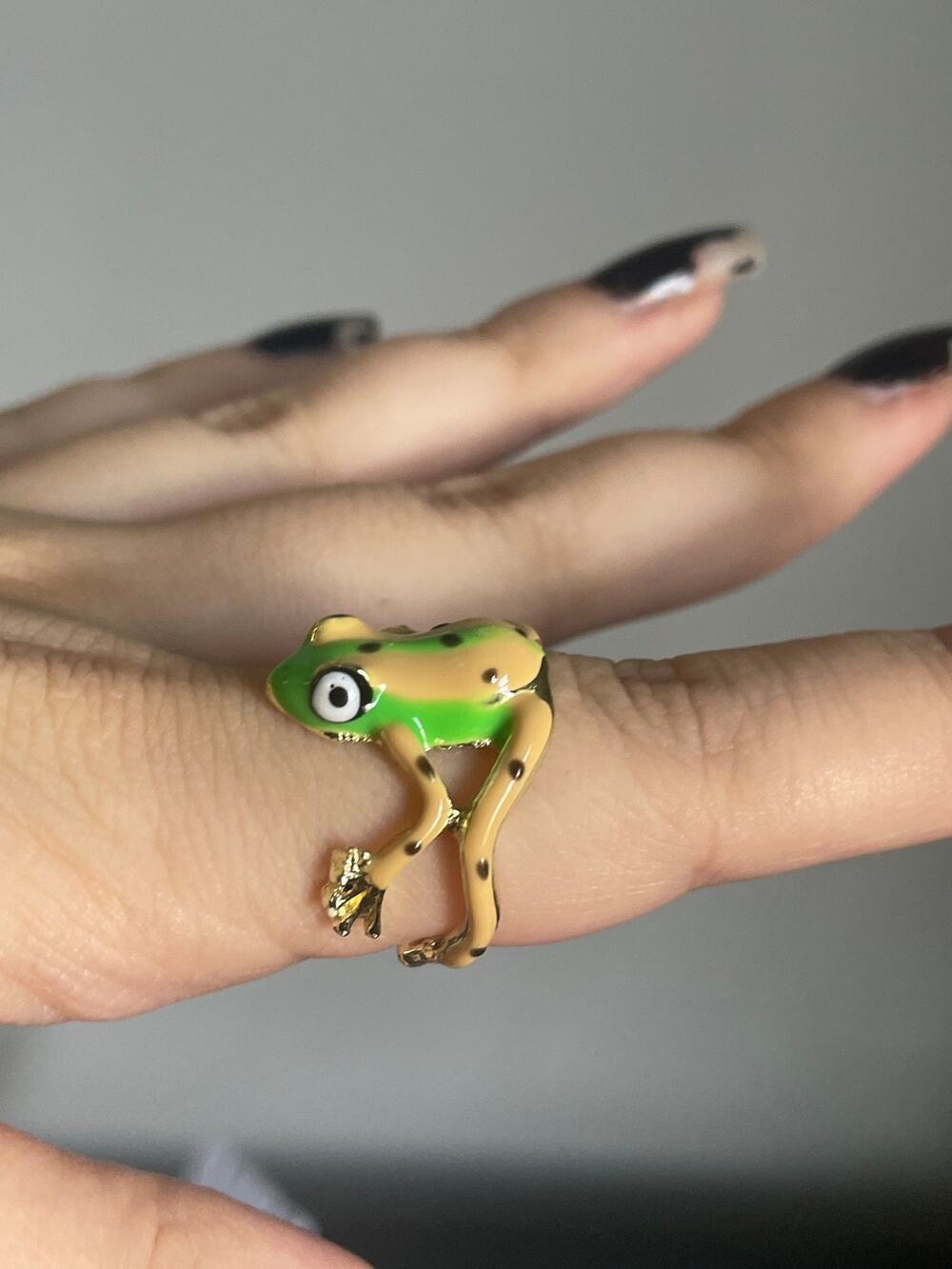 Green Frog Ring with Gold Accents adjustable